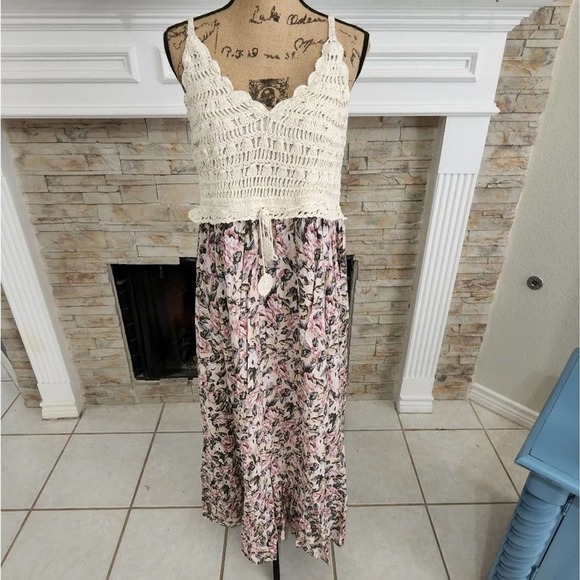 Crocheted lace floral boho ruffled maxi‎ dress plus size 3X New - Picture 1 of 8